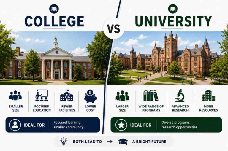 Difference between college and university
