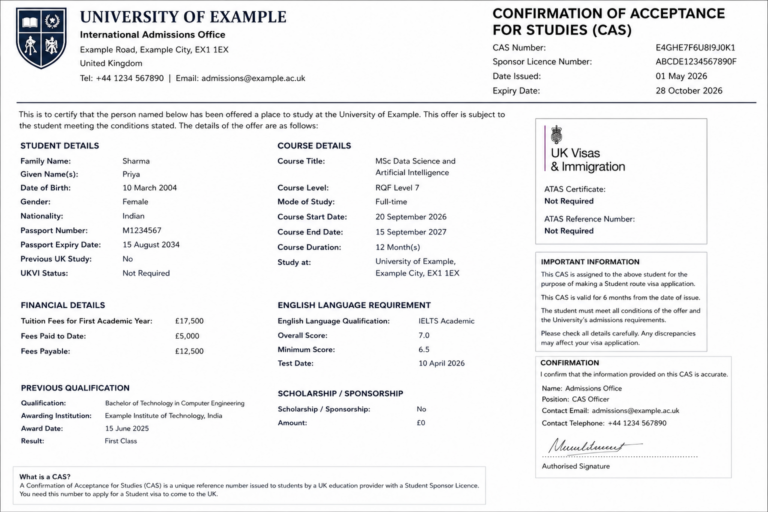 CAS Letter UK 2026: Fees, Documents & Process for Indian Students