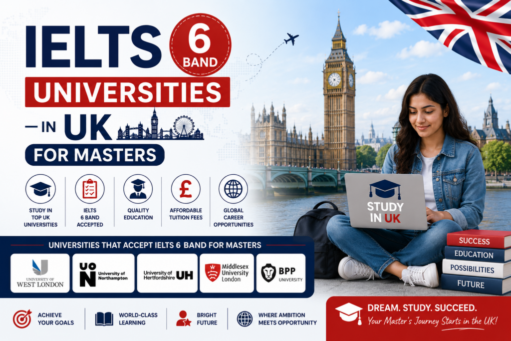 IELTS 6 Band Universities in UK for Masters 2026: Complete List with Fees