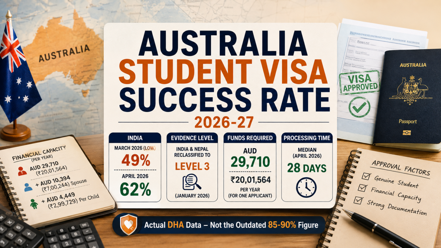 Australia Student Visa Success Rate 2026-27: India at 62%